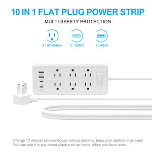 Regleta de Enchufes con Certificación de Seguridad, 6 Tomas de Corriente, Clasificación IP20, Cable de 3 Metros, Puertos USB, 110V-240V, para Uso Doméstico y Comercial - Product Image 3
