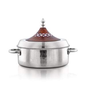 Casserole Hotpot avec couvercle en métal poli argenté Casserole de buffet inspirée de la culture du Moyen-Orient - Product Image 1