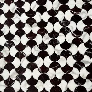 Mosaïque en <span class=keywords><strong>marbre</strong></span> blanc de Carrare et <span class=keywords><strong>marbre</strong></span> noir découpée au jet d'eau avec revêtement auto-adhésif résistant à l'eau - Product Image 5