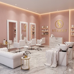 Mobilier de salon de coiffure moderne blanc capitonné pour femme, équipement de salon matelassé, poste de coiffure avec miroir - Product Image 4