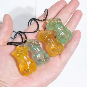 Wholesale Natural Healing Crystal Fluorite Female Model Necklace Ornament Polished Crystal Women Body Pendant For Gifts