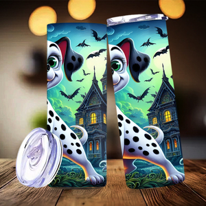 Bicchiere Personalizzato da 20oz a Tema Cane Dalmata per Halloween, Design Casa Stregata, con Cannuccia e Coperchio, Best Seller, Disponibile negli USA e Spedizione Gratuita - Product Image 2