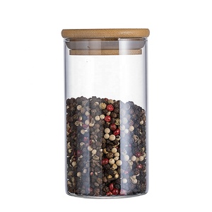 Pot de stockage en verre borosilicate étanche, contenant professionnel, décoration de cuisine, noix, couvercle en bois de bambou - Product Image 1