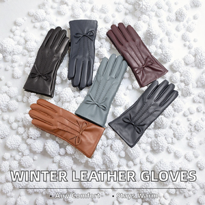 Gants en cuir respirants pour femme, idéaux pour l'hiver, les sports de plein air et les voyages, avec nœud papillon en cachemire – Grande Vente - Product Image 2