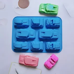Cetakan kue silikon 3D bentuk mobil 8 lubang buatan tangan cetakan kue Jelly telur Tart roti cetakan kue alat Dekorasi