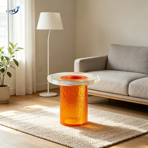 Mesa Auxiliar Apilable de Resina Transparente con Textura, Diseño Posmoderno, Mueble Decorativo para Sala de Estar, Estilo Bloques de Color Naranja - Product Image 2