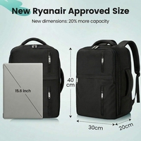 Sac à dos de voyage noir pour Ryanair, en velours, sous siège, 40x30x20, 24L, avec poche humide, compatible ordinateur portable 15,6 pouces