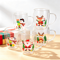 Tasse en verre imprimée sur le thème de Noël, motif de dessin animé, pour le lait, le petit-déjeuner, le café, le thé au lait, tasse à double paroi