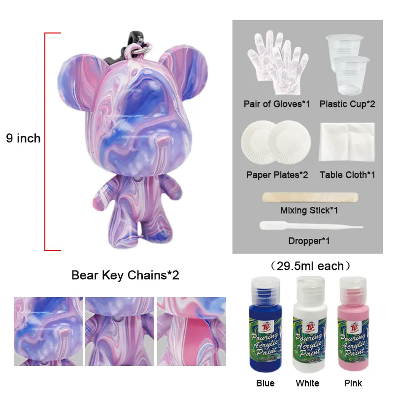 लोकप्रिय हस्तनिर्मित Diy कार्टून द्रव भालू चाबी का गुच्छा गाड़ी की चाबी लटकन भालू सफेद भ्रूण पेंट उपकरण सेट बच्चों के उपहार थोक