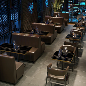 Ensemble table et chaises <span class=keywords><strong>de</strong></span> restaurant moderne Mcdonald Pizza Coffee Shop café carré en bois et cuir pour restaurant - Product Image 6