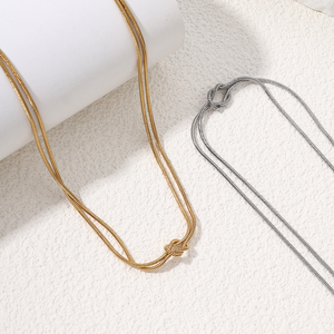 Coppie delinate abbinate in acciaio inossidabile <span class=keywords><strong>Love</strong></span> Knot collane catena serpente regolabile per sempre infinito - Product Image 1