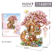 1149 PCS Mini Pink Cherry Blossom Tree House Bricks Set DIY Sakura Building Blocks Assembly untuk Anak Perempuan