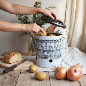 Kontensan ER181T9 225x240 mm Vintage Cityscapes Illustration Metal Food <b>Storage</b> <b>Container</b> 9L Potato & Onion Bin Turkey - Product Image 3