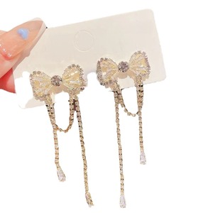 Argent Aiguille Long Gland Zircon Femmes Ins Tendance Lumière De Luxe Niche Polyvalent Élégant Bowknot Boucles D'oreilles Bijoux D'oreille - Product Image 5