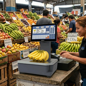 Báscula Digital Longfly para Supermercado con Pantalla Táctil Doble y Etiquetadora POS con IA, Cámara con IA para Alimentos Frescos y Sistema de Pesaje Android - Product Image 1