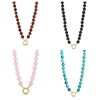Collier personnalisé fait à la main avec des perles en pierre naturelle, des perles en acier inoxydable, un bouton poussoir, une chaîne d'extension, imperméable et résistant aux taches