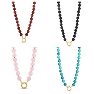 سلسلة قلادة مخصصة يدوية الصنع من الخرز الحجري الطبيعي والفولاذ المقاوم للصدأ مع زر ضغط، مقاومة للماء والبقع - Product Image 1