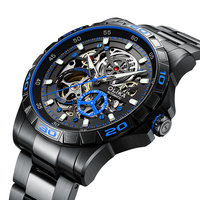 Montre mécanique automatique squelette pour homme, grand cadran 43 mm, bracelet en acier inoxydable, lunette multicolore, montre de sport pour homme