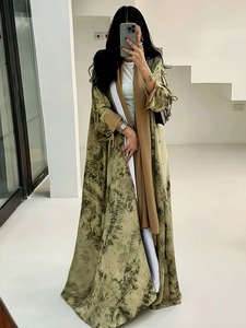 Abaya ouverte modeste 2026 pour femme, robe musulmane en mousseline imprimée, ensemble de vêtements islamiques en polyester, <span class=keywords><strong>printemps</strong></span>, automne, Eid, été, décontracté - Product Image 6