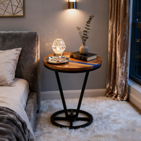 Table d'appoint ronde en bois d'olivier et résine époxy pour salon, chambre à coucher, chevet