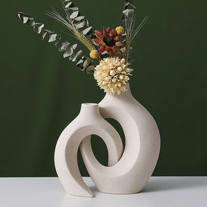 Hot Selling Unglazed Ceramic Donut <b>Vase</b> <b>Set</b> Natural Bouquet <b>Vases</b> Nordic Modern Irregular <b>Vase</b> Decor - Product Image 1
