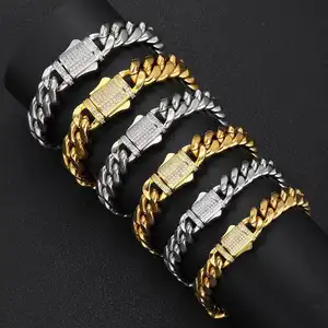 Wholesale Stainless Steel Lock Clasp Cuban Necklace Gold Plated Men Cuban Link Chain Neck Chain For Men
