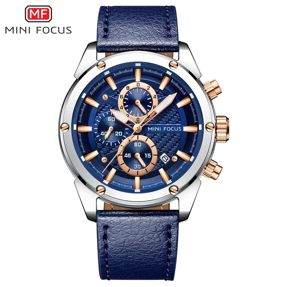 MINI FOCUS MF0161G heet verkoop populaire Heren Horloges Marine Quartz Ocean Blue Auto Datum 3 wijzerplaten chronograaf Relogio Masculino