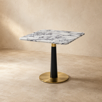 Table à manger moderne en pierre avec piétement en fer finition brillante par pulvérisation de poudre pour usage domestique et hôtelier, personnalisable