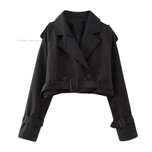 New With Belt Long Sleeve <b>Short</b> Women's Casual Trench Coat Fashion - Product Image 2