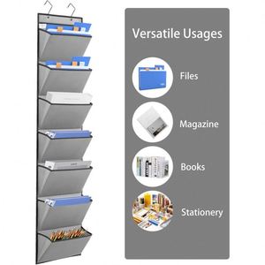 7-Pocket Non-Woven Hanging Wall <b>File</b> Organizer Black with 3 Over Door Hangers, Wall Mounted <b>Folder</b> Storage for Home Office - Product Image 5