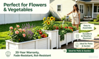 Jardinière extérieure en WPC (bois-plastique) de très grande taille, bac de plantation pour patio et jardin, pot de fleurs blanc extra-large