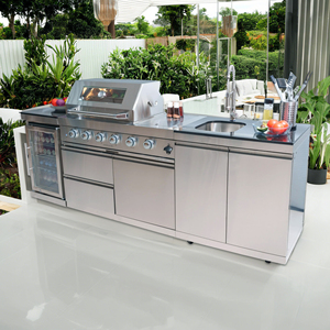 Station de cuisine BBQ extérieure tout-<span class=keywords><strong>en</strong></span>-un avec 6 brûleurs, barbecue à gaz <span class=keywords><strong>en</strong></span> acier inoxydable, réfrigérateur avec porte <span class=keywords><strong>en</strong></span> verre et évier - Product Image 2