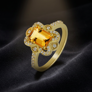 Bague Gourik de luxe en argent 925 plaqué or de haute qualité avec citrine, sertie en grappe, artisanat classique pour femme, idéale pour les soirées - Product Image 2