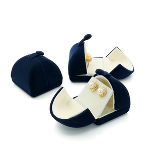 Rectangle Double Open Dark Blue Velvet Jewelry <b>Box</b> for Pendant Necklace <b>Earrings</b> Ring Storage & Display - Product Image 3