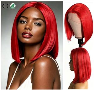 Perruques Bob en Cheveux Humains Roux 13x4 Lace Front, Cheveux Vierge Remy pour Femmes, Perruque Bob Lisse et Soyeuse avec Dentelle Transparente, Ligne de Cheveux Pré-Plumée - Product Image 1