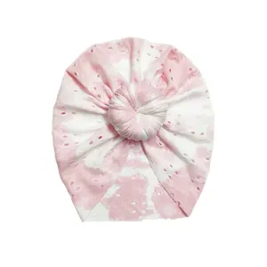 stretchy eyelet light pink tie dye baby top knot turban hat