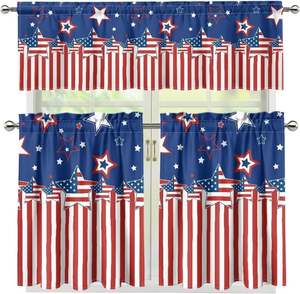 Ensemble de rideaux à volants pour cuisine, thème Fête de l'Indépendance, motif étoile patriotique pour le Memorial Day, 3 pièces, pour petites fenêtres de café - Product Image 2