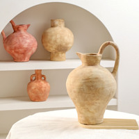 Vas Keramik Vintage Buatan Tangan Gaya Wabi-Sabi Modern Retro Minimalis Ruang Tamu Homestay Rangkaian Bunga Bunga Artificial