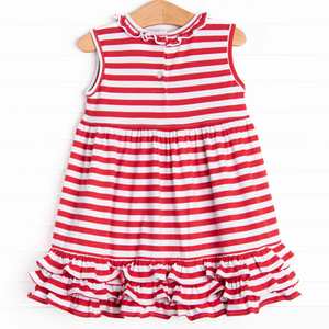 Abito per Bambine con Ricamo a Strisce Rosse e Volant, <span class=keywords><strong>Vestito</strong></span> Coordinato per Sorelle, 95% Cotone, Vendita all'Ingrosso - Product Image 3