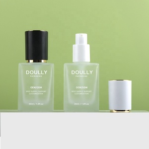 Envase Cosmético de Vidrio Transparente Esmerilado de 30 ml con Bomba para Base de Maquillaje, Forma Plana, Superficie para Serigrafía, Marca <span class=keywords><strong>Doully</strong></span> - Product Image 1