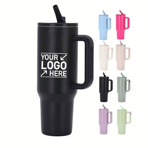 Custom 30 oz 40 oz Vacuum Cup Insulated <b>Coffee</b> Mug Stainless Steel 30oz 40oz Leakproof Tumbler with Handle and Flip Straw Lid - Product Image 1