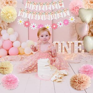 Ensemble de décorations de fête d'<span class=keywords><strong>anniversaire</strong></span> Boho Daisy pour femmes, bannière <span class=keywords><strong>Joyeux</strong></span> <span class=keywords><strong>Anniversaire</strong></span> fleurie, rideau à franges rose pour la fête - Product Image 4