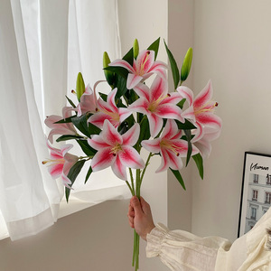 Bouquet de lys artificiels en soie, toucher réaliste, rose et blanc, pour mariage et décoration intérieure, 10 pièces, moulage par injection - Product Image 4