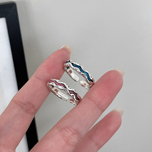 Yinruitai S925 Sterling Silver Geometric Pleated <b>Ring</b> Blue And Pink <b>Open</b> Design For Women Everyday Wear - Product Image 3