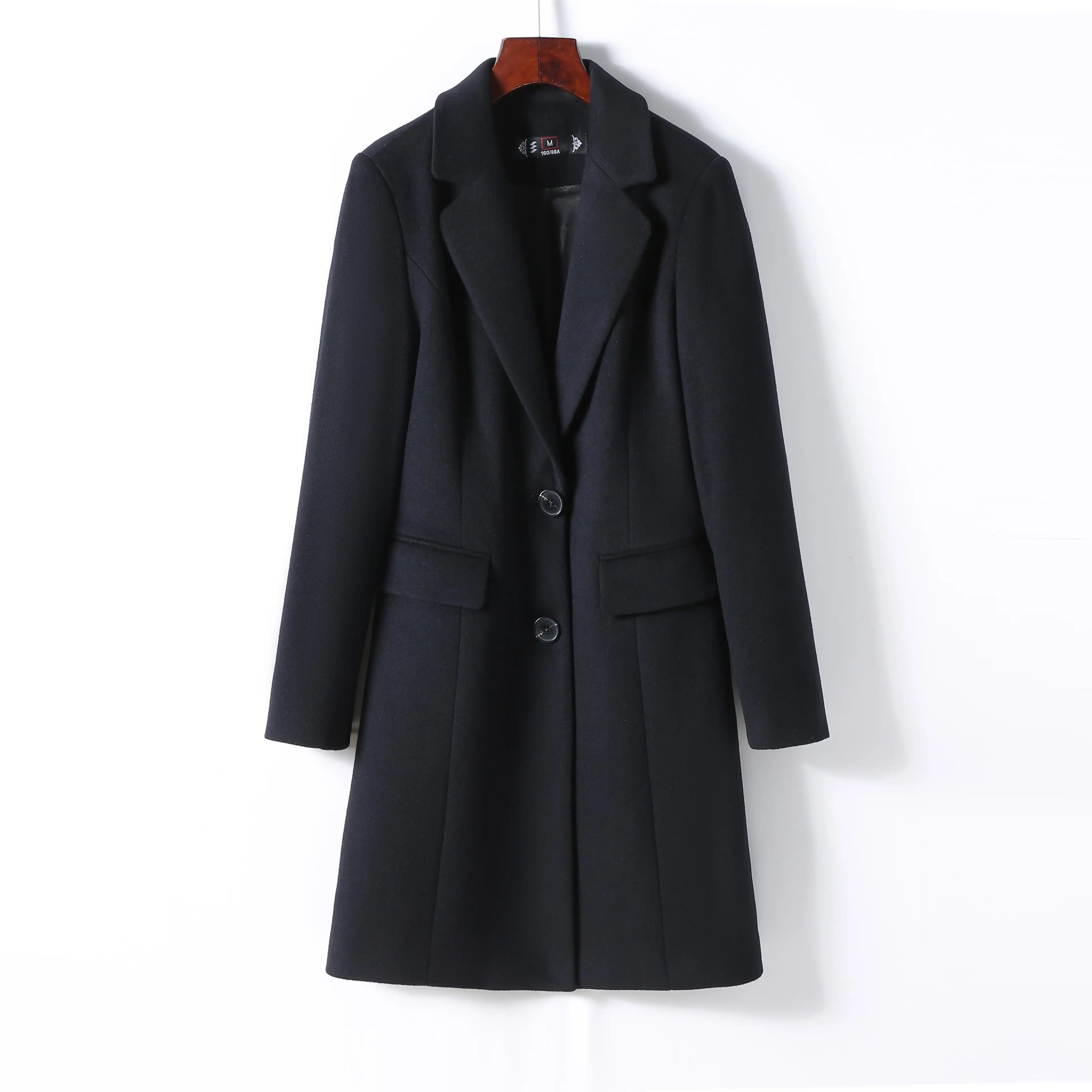 Longo elegante terno formal único breasted 2 botão design de moda lã Longo Trench Coats Para As Mulheres inverno desgaste casaco