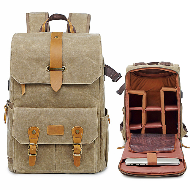 Waxed Canvas Waterproof Breathable Camera Backpack Photography Bags for Canon Nikon Sony DSLR Mirrorless Camcorder