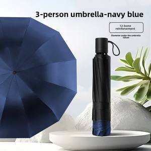 Grand parapluie manuel de 27 pouces à 12 côtes avec revêtement noir de conception classique Protection UV à double usage contre le soleil et la pluie Pliable à la main ouverte - Product Image 2