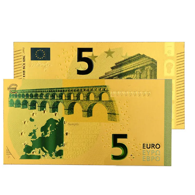 Notas banhadas a ouro 24k, notas comemorativas euro banhadas a ouro antigo decoração de bilhetes euro 5 10 20 50 100 200 euro