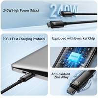 Série or tungstène pour iPhone série 15 3m type C à type C câble de données 240W cordon de charge rapide