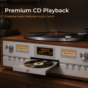Tocadiscos Clásico Inspirado en un Fonógrafo, con Medidor VU Retro, Reproductor de Vinilo, CD <span class=keywords><strong>y</strong></span> Reproducción Automática Inalámbrica - Product Image 5